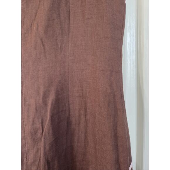 Spenser Jeremy Chocolate Brown Pink 100% Linen Retro Mod Knee Length Dress Sz 10 - Picture 12 of 12